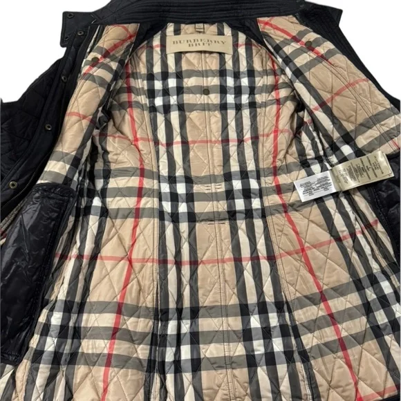 Burberry Finsbridge Black Quilted Belted Hooded Jacket Coat